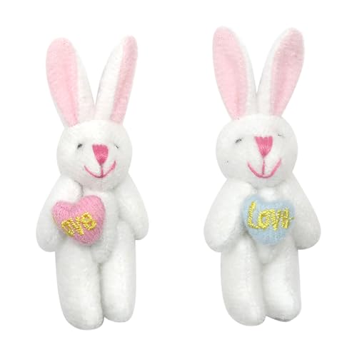 LunarCharm 2 Stück Mini Liebe Kaninchen, 4.5 cm Plüschhase Geschenk für Mädchen Puppenhauszubehör Mini-Kaninchen mit Gelenk, DIY-Dekoration, Bekleidungsmaterial Zubehör von LunarCharm
