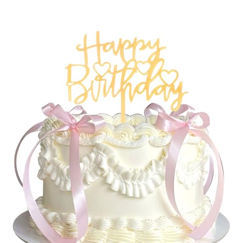 LunarCharm 20 Stück Tortenaufsatz mit Schleife mit Happy Birthday Schild, Coquette Motto Party, rosa Vintage-Tortenaufsatz für Herzkuchen Vintage Kuchen von LunarCharm