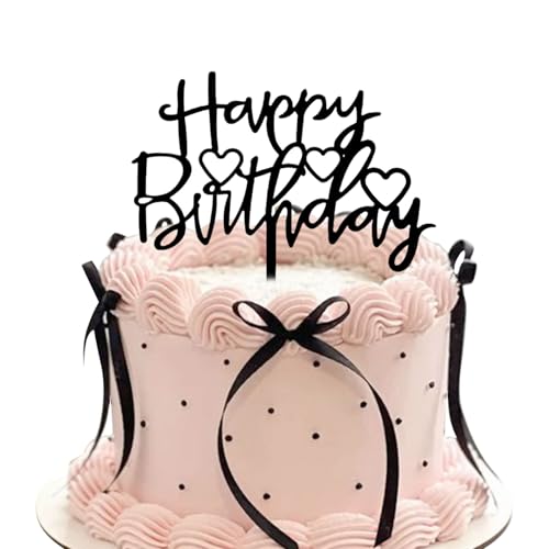 LunarCharm 20 Stück Tortenaufsatz mit Schleife mit Happy Birthday Schild, Coquette Motto Party, schwarzer Vintage-Tortenaufsatz für Herzkuchen Vintage Kuchen von LunarCharm