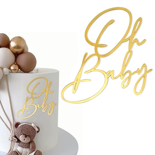 LunarCharm Oh Baby Cake Topper Gold Acryl, Kuchen Topper Babyparty Tortendeko, Windeltorte Gender Reveal Partydeko Kuchenaufsatz für Baby Shower LunarCharm Oh Baby Cake Topper Gold Acryl, Kuchen Topper Babyparty Tortendeko, Windeltorte Gender Reveal Partydeko Kuchenaufsatz für Baby Shower von LunarCharm
