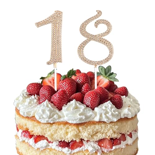 LunarCharm Torten Deko 18 Geburtstag Tortenaufsatz Goldfarben Glitzersteinchen-Aufsatz Alles Gute zum Geburtstag 18 Jahre Happy 18th Birthday Cake Topper Kuchen Topper von LunarCharm