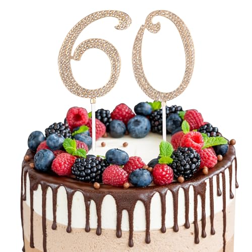 LunarCharm Torten Deko 60 Geburtstag Tortenaufsatz Goldfarben Glitzersteinchen-Aufsatz, Tortenaufsatz 60 Jahre Alles Gute zum Geburtstag Happy 60th Birthday Cake Topper von LunarCharm