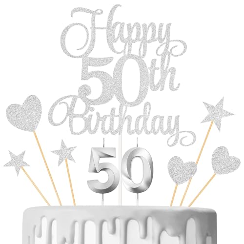 LunarCharm Tortendeko 50 Geburtstag Mann Frau, 50. Torten Deko mit Geburtstagskerzen, Silber Kuchen Deko 50. Geburtstag, für Kuchendekoration für Geburtstagsfeiern LunarCharm Tortendeko 50 Geburtstag Mann Frau, 50. Torten Deko mit Geburtstagskerzen, Silber Kuchen Deko 50. Geburtstag, für Kuchendekoration für Geburtstagsfeiern von LunarCharm