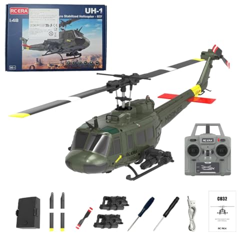 Lunaro UH-1 RC Hubschrauber Modell, C032 Outdoor 6CH Ferngesteuerter Hubschrauber für Erwachsene und Anfänger, RC Fliegende Geschenke (RTF-Version/Armeegrün) von Lunaro