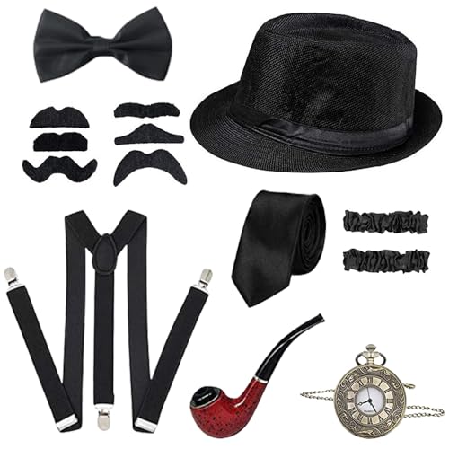 Lunriwis 20er Jahre Kostüm Herren Accessoires, 20er Mafia Kostüm Set,1920er Herren Outfit mit Verstellbar Elastisch Hosenträger, Taschenuhr,Fliege,für Karneval Fasching Halloween Lunriwis 20er Jahre Kostüm Herren Accessoires, 20er Mafia Kostüm Set,1920er Herren Outfit mit Verstellbar Elastisch Hosenträger, Taschenuhr,Fliege,für Karneval Fasching Halloween von Lunriwis
