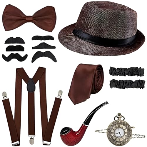 Lunriwis 20er Jahre Kostüm Herren Accessoires, 20er Mafia Kostüm Set,1920er Herren Outfit mit Verstellbar Elastisch Hosenträger, Taschenuhr,Fliege,für Karneval Fasching Halloween Lunriwis 20er Jahre Kostüm Herren Accessoires, 20er Mafia Kostüm Set,1920er Herren Outfit mit Verstellbar Elastisch Hosenträger, Taschenuhr,Fliege,für Karneval Fasching Halloween von Lunriwis