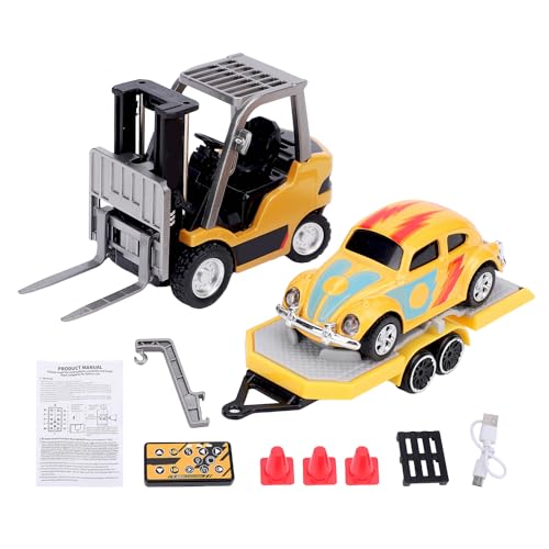 Luocute 1/64 RC -Auto Im Maßstab, Gabelstaplerkrane mit Anhänger für Erwachsene, 2,4 -GHz -Mini -Legierung RC -Baufahrzeug mit Lichtern, Doppelte Kontrolle und Keine Baugruppe Benötigt (Erde gelb) von Luocute