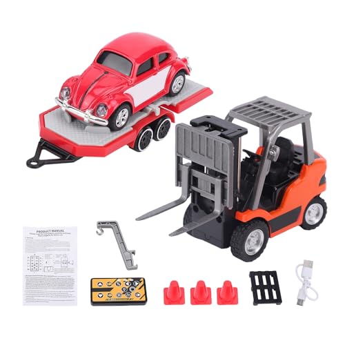 Luocute 1/64 RC -Auto Im Maßstab, Gabelstaplerkrane mit Anhänger für Erwachsene, 2,4 -GHz -Mini -Legierung RC -Baufahrzeug mit Lichtern, Doppelte Kontrolle und Keine Baugruppe Benötigt (Zinnober) von Luocute