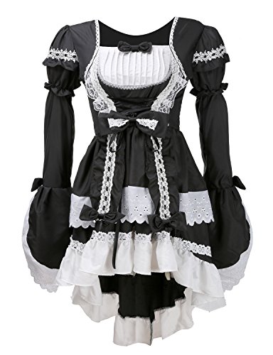 Luojida Lolita Kleid Damen Kostüm gotische Kleider Schürze Cosplay Kostüm zum Karneval Fasching (Schwarz) von Luojida