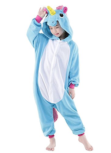 Pyjamas Kinder Kostüm Jumpsuit Tier Schlafanzug Cosplay Karneval Fasching (L: für Höhe 115-124 cm, blau2) von Luojida