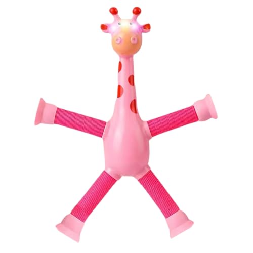 Luojuny Kinderfreundliches Spielzeug zum Stressabbau, drehbarer, Flexibler Teleskop-Saugnapf, Giraffe, Fidget Tubes, Cartoon, pädagogisch für Rosa Mit Licht von Luojuny