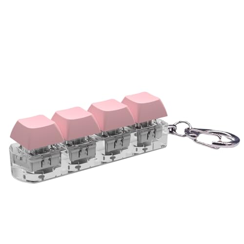 Luojuny Kompaktes Fidget-Spielzeug mit Tastenkappe, beleuchtet, 4 Tasten mit Tonlicht, tragbar, Stressabbau, mechanische Tastatur, klickend, sensorischer Schlüsselanhänger-Anhänger für Kinder Rosa von Luojuny