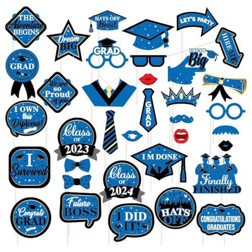 Luojuny Partydekorationen für den Abschlussfeiertag 2024, handgehaltenes Plakatset, unvergessliche Feiern, Dekoration mit 35 Elementen, traditionell Blau von Luojuny