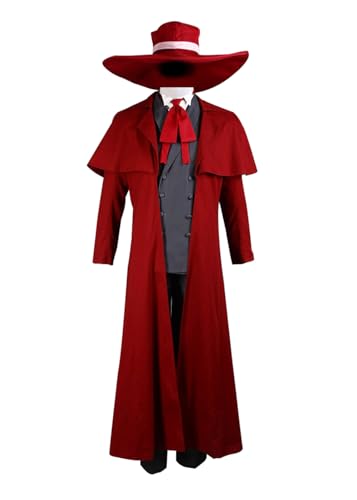 Luoweiming Anime Alucard Cosplay-Kostüm, Mantel, Hut, Handschuhe, Schleife, Hose, Weste, Hemd, Uniform, personalisierbar (Rot, XXL), Größe XXL von Luoweiming
