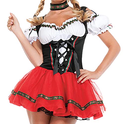 Luoyu Damen Oktoberfest Kostü Erwachsene Dirndl Trachten Bayerisches Bier Karneval Cosplay Dienstmädchenkleid Outfit von Luoyu