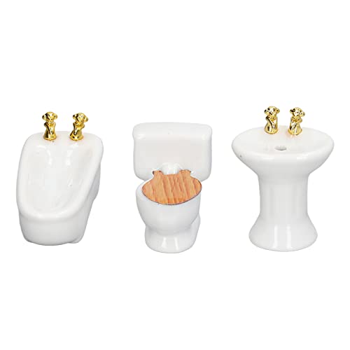 1:24 Puppenhaus-Miniatur-Badezimmer-Set, Keramik-Simulation, Badewanne, WC, Waschbecken, Miniatur-Möbel, Mini-Keramik-Badezimmer-Möbel-Set für Puppenhaus-Toiletten-Dekoration (Reines Weiß) von Luqeeg