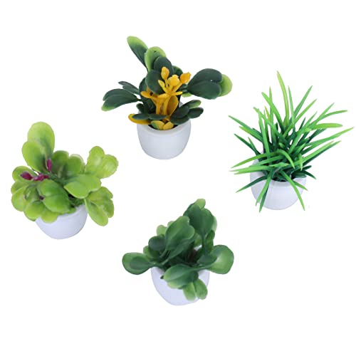 Luqeeg 4 Stück Puppenhauspflanze Miniatur Bonsai Pflanze Mini Topfpflanze Künstliche Kleine Grünverzierung Miniatur Hängetopfpflanze Blumenmodell Puppenhaus Dekoration von Luqeeg