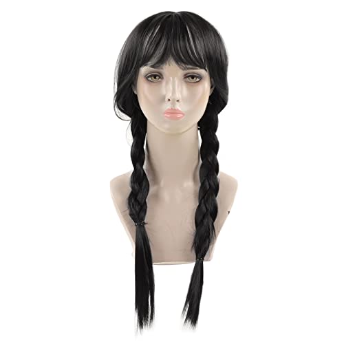 Luqeeg Lange Doppelzopfperücke, Mittwochs-Addams-Perücke, Animationsperücke, Schwarze Doppel-Pferdeschwanz-Perücke, Geflochtene Schwarze Zopf-Perücke für Cosplay-Bühnenauftritte Luqeeg Lange Doppelzopfperücke, Mittwochs-Addams-Perücke, Animationsperücke, Schwarze Doppel-Pferdeschwanz-Perücke, Geflochtene Schwarze Zopf-Perücke für Cosplay-Bühnenauftritte von Luqeeg