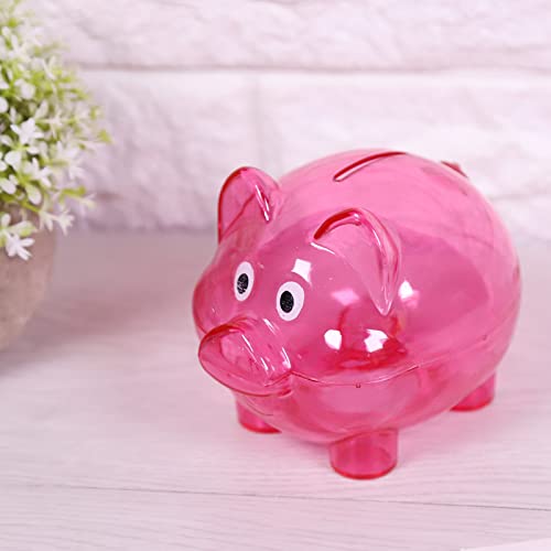 Luqeeg Piggy Bank, Transparenter Plastik, Niedliche Cartoon Schwein Bank, Geld Cash Saving Box, Schöne Möbelverzierungen für Geschenke, Spielzeuggeschenke (Kleine Rosenrot) von Luqeeg