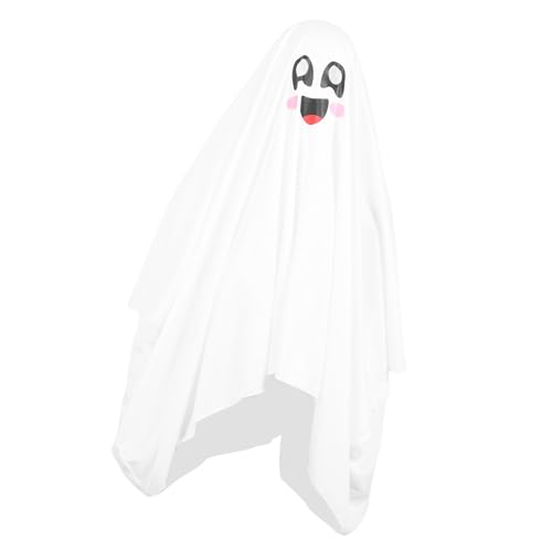 Luqeeg Unisex - Geisterkostüm, Weiße Süße Poncho für Kinder Halloween Süßes oder Saures, Grusel - Kosplaykostüm für Gruselspaß Theateraufführungen und Mottopartys (M) von Luqeeg