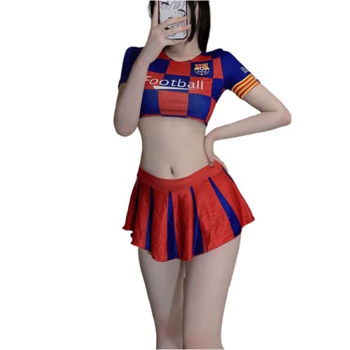 LureZone Cheerleading Uniform Damen Sexy Fußball Kurzarm Shirt Set Bühnenuniform Cosplay Party Halloween (6954 Rot und Blau) von LureZone