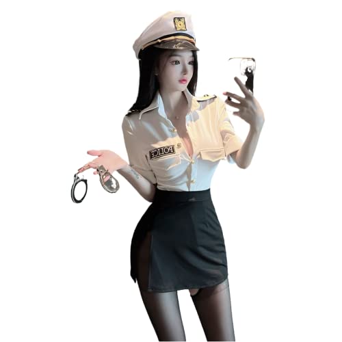 LureZone Damen Sexy Polizei Kostüm Cosplay Dirty Cop Offizier Uniform Kleid (1018WHITE) von LureZone