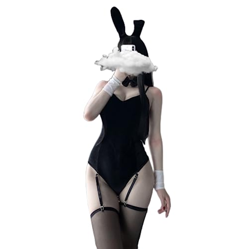 LureZone Sexy Bunny Kostüm für Damen, Bunny, Mädchen, Cosplay, Playboy, Hase, einteiliger Body (2251schwarz) von LureZone