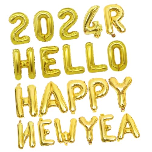 Lurrose 1 Satz Ballon 2024 wand polsterung happy new year ballons geburtstagsparty ballon happy new year luftballons für Ö Geburtstagsfeier Ballon Party -Requisiten Aluminiumfolie Golden von Lurrose