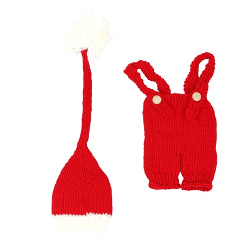 Lurrose 1 Satz Neugeborenen Fotografie Handgefertigter Strampler mit Weihnachtsmütze für Jungen Hautfreundlich Atmungsaktiv Weich Bequem Requisiten für Babyfotos von Lurrose