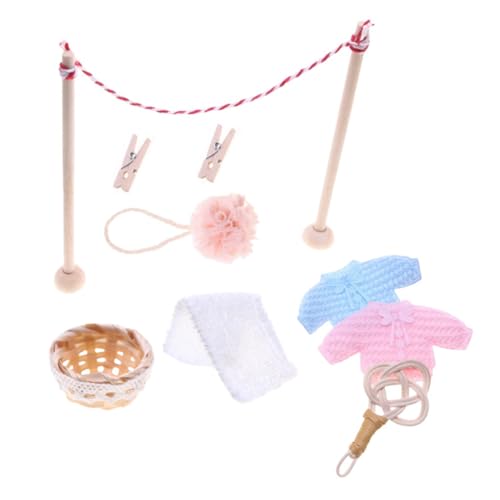 Lurrose 1 Set Kleiderstange Puppenhaus Miniatur Wäsche Requisiten Mini Wäscheleine Miniatur Wäscheständer Wäscheständer Puppenhaus Wäscheleine Puppenhaus Wäscheleine Stricken von Lurrose