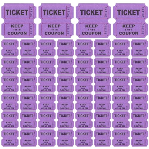 Lurrose 100 Stück Tombola-Tickets Violett Doppelrolle 50/50 Tombola-Tickets Eintrittskarten Für Veranstaltungen Eintrittsklassen Belohnungen Spendenaktionen Und Preise von Lurrose