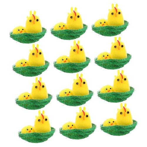 Lurrose 12 Stück Teiliges Mini Plüsch Küken Set mit Nest Realistische Flauschige Osterdeko Weiche Kuscheltiere für Kinderzimmer Detailreiche Mini Simulation Hühner Figuren Partygeschenke von Lurrose