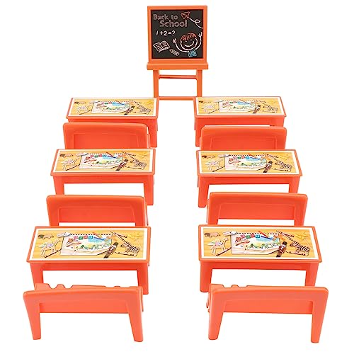 Lurrose 13-Teiliges Miniatur-Klassenzimmer-Möbelzubehör Puppenhaus-Schreibtisch- Und Stuhl-Tafelmodelle Mini-Klassenzimmer-Schreibtische-Zubehör von Lurrose