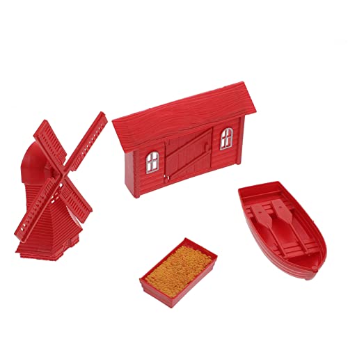 Lurrose 16St rotes Farmmodell Modell für landwirtschaftliche Werkzeuge Miniaturen Spielzeuge Kinderspielzeug Mini-Bauernhof-Zubehör für Kinder Mini-Bauernhof-Dekor Windmühle Futtertrog PVC von Lurrose