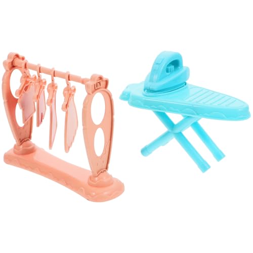 Lurrose 1Satz Mini Bügelbrett für Puppenhaus Dekorative Bügelstation mit Mini Bügeleisen und Kleiderständer Mikroszenen Ornament für Deko und Lebendige von Lurrose