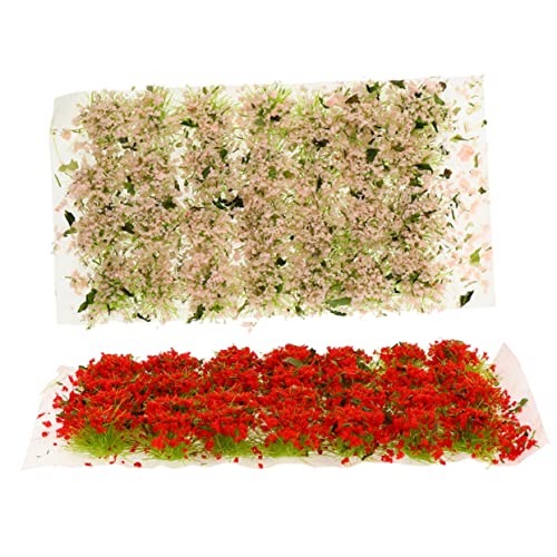 Lurrose 2 Boxen Boxen Künstliche Grasbüschel Rot und Realistische Pflanzen für Sandtisch Modellbau Gaming Dioramen Mikroskopische Landschaftsdekoration DIY Zubehör für Miniaturgärten von Lurrose
