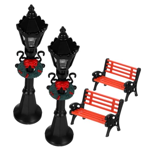 Lurrose 2 Sätze Miniaturisierte Weihnachts Straßenlampe mit Bank Teiliges für Puppenhaus und Feengarten Realistische Gartenaccessoires zur Dekorativen Gestaltung von Xmas Dörfern und Lurrose 2 Sätze Miniaturisierte Weihnachts Straßenlampe mit Bank Teiliges für Puppenhaus und Feengarten Realistische Gartenaccessoires zur Dekorativen Gestaltung von Xmas Dörfern und von Lurrose
