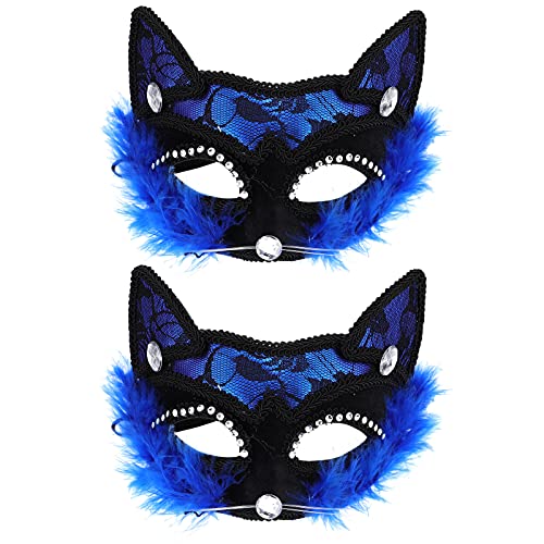 Lurrose 2 stücke Halloween Spitze Katze Gesichtsmasken Maskerade Masken Luxus Venezianische Masken (Blau) von Lurrose