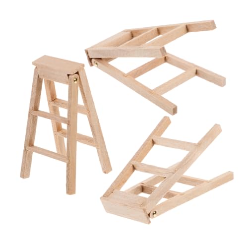 Lurrose 3 Stücke Fischgräten Leiter Modell Möbel Miniatur Puppenhaus Kit Puppenhaus Puppen Familie Beige Holz von Lurrose