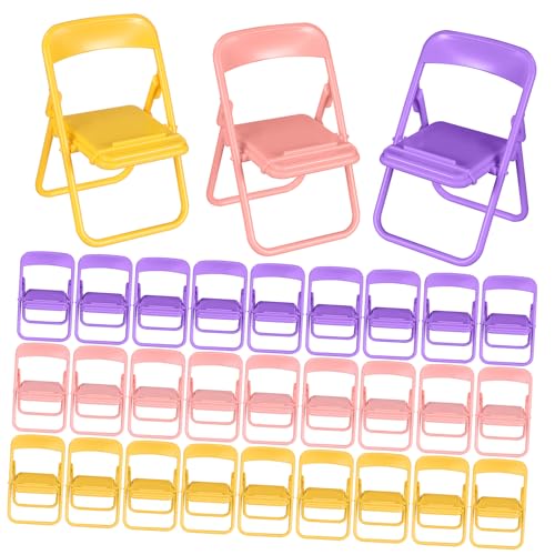 Lurrose 30 Stück handyhalter Desktop -Telefonhalter Puppenhaus Klappstuhl Klapphocker tragbar Puppenhausverzierung Weihnachts-Puppenhaus-Stuhl-Ornament Plastik von Lurrose