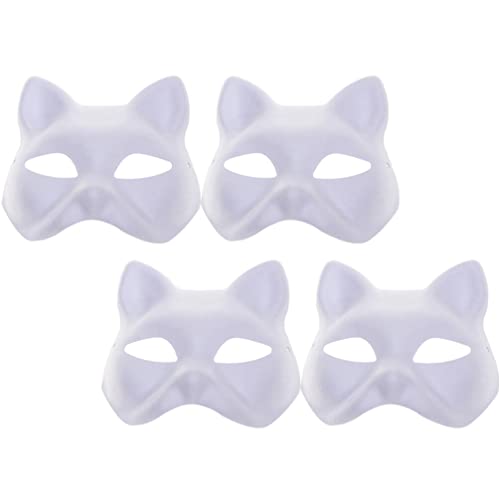 Lurrose 4 Stück Katzenmaske Therian-Maske Weißer Fuchs Katze Tier Halbe Anziehmaske Papier Unbemalt Blanko Diy-Halloween-Maske Für Maskerade Cosplay-Party von Lurrose