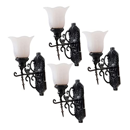 Lurrose 4 Stück Miniatur Wandlampe Modell Teiliges Miniaturleuchte für Puppenhäuser Kompakte Langlebige Wandleuchten mit Warmem Weißlicht für Dekorative Miniatur Szenen von Lurrose