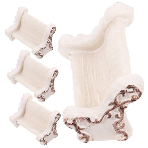 Lurrose 4 Stück Parkskulpturenstuhl Zubehör Miniaturen Zum Basteln Miniaturstühle Zum Basteln Puppenstubenmöbel Puppenhaus Miniaturen Mini Möbel Mini-Ornamente Zum Basteln Harz Weiß von Lurrose