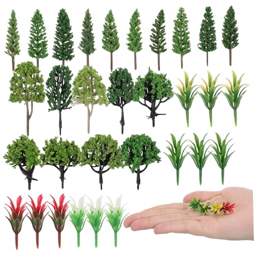 Lurrose 40 Stück Miniatur Kunststoff Bäume Realistische Kleine Modellbäume für DIY Landschaft Vielseitige Mini Baum Modelle für Diorama Zug und Mikro Landschaftsbau von Lurrose