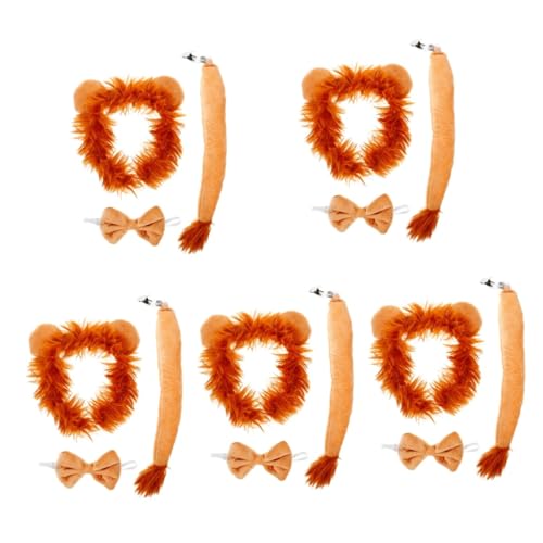 Lurrose 5 Sätze Löwen-Stirnband-Set Löwenhut Löwenkopf Löwenschwanz und Ohren Kostüm tierkostüme tier haarreif Haarschmuck mit Kopfschmuck mit PP Baumwolle von Lurrose