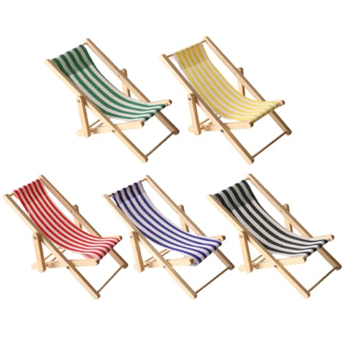 Lurrose 5 Stück Mini-Strandstuhl aus Holz: Puppenhaus-Mini-Möbelzubehör, Ornament zum Basteln – Simulation Puppenhaus-Außendekoration von Lurrose