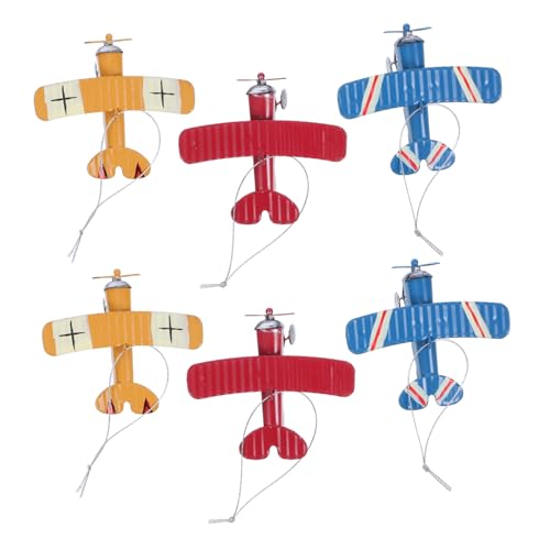 Lurrose 6 Stück Teiliges Vintage Flugzeugmodell aus Eisen Mehrflügeliges Spielzeugflugzeuge in Gelb Rot und Blau Robuste Retro Flugzeugdekoration für Schreibtisch Wohnzimmer und von Lurrose