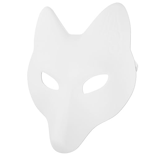 Lurrose Blanko-Fuchs-Maske Pu-Leder Diy Weiße Katzenmaske Japanische Kabuki-Kitsune-Maske Tier Unbemalt Bastelmaske Für Maskerade Party Cosplay Kostüm Requisite Zubehör von Lurrose