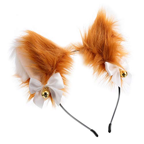 Lurrose Katzenohren Haarreif Fuchs Ohren Stirnband mit Tier Kunstpelz Stirnband Haarreifen Plüsch Tier Cosplay Haarband Geschenke für Kinder Erwachsene Cat Ears von Lurrose