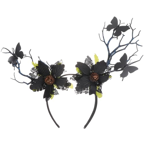 Lurrose Geweih-Blumen-Haarband, Schmetterling, Blumengirlande, Krone, Gothic, Halo, Kopfschmuck, Boho, Schmetterlinge, Elch, Geweih, Haarreifen für Halloween, Weihnachten, Party, Hut, Schwarz Lurrose Geweih-Blumen-Haarband, Schmetterling, Blumengirlande, Krone, Gothic, Halo, Kopfschmuck, Boho, Schmetterlinge, Elch, Geweih, Haarreifen für Halloween, Weihnachten, Party, Hut, Schwarz von Lurrose